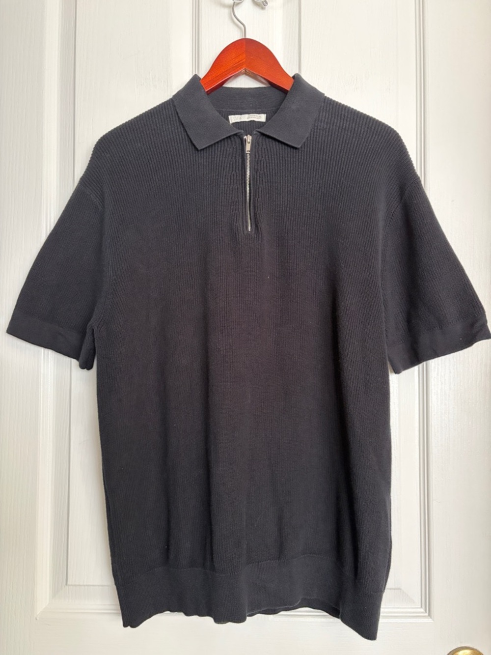 Zara Men's Black Short-Sleeve Zip Polo